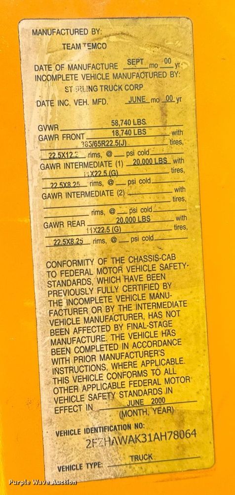 image for item DU3304 2001 Sterling dump truck