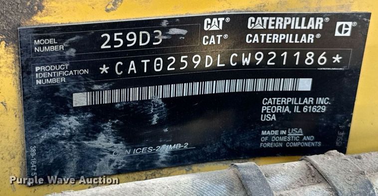 image for item DU3323 2022 Caterpillar 259D3 tracked skid steer loader