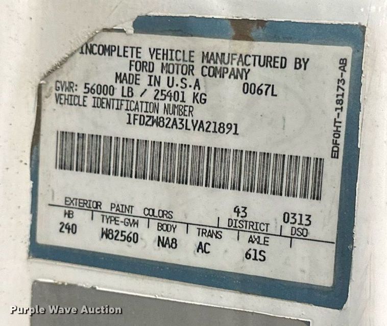 image for item DV0601 1990 Ford L8000 sewer jetter truck