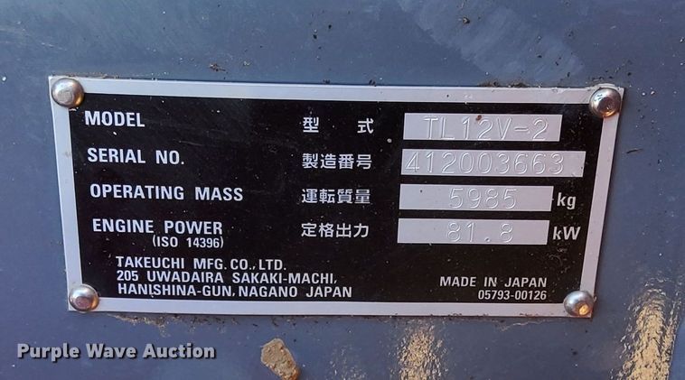 image for item DV6655 2021 Takeuchi TL12V2 tracked skid steer loader