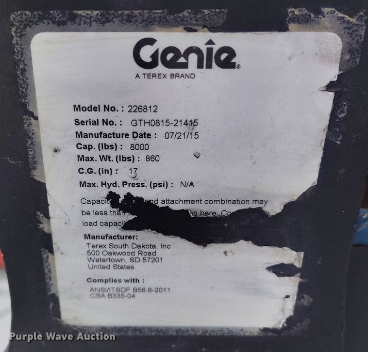 image for item DV6697 2014 Genie  GTH844 telehandler