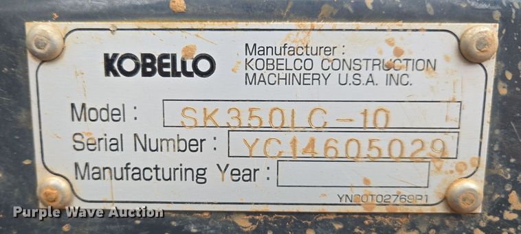 image for item DW1800 2019 Kobelco SK350LC-10 excavator