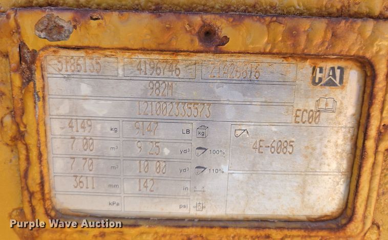 image for item DW1812 2021 Caterpillar 982 wheel loader