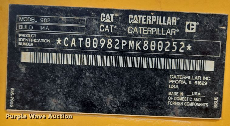 image for item DW1812 2021 Caterpillar 982 wheel loader