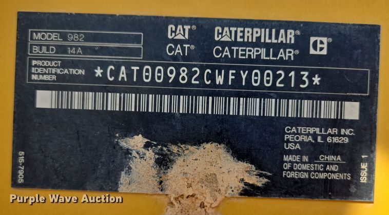 image for item DW1815 2022 Caterpillar 982 wheel loader