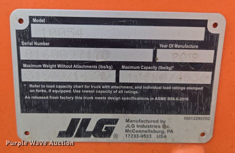 image for item DW1825 2019 JLG 10054 telehandler