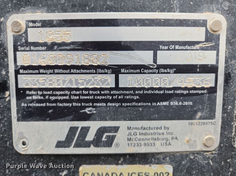 image for item DW1827 2019 JLG 1055 telehandler