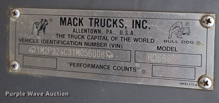 image for item DW3186 2001 Mack RD688S dump truck
