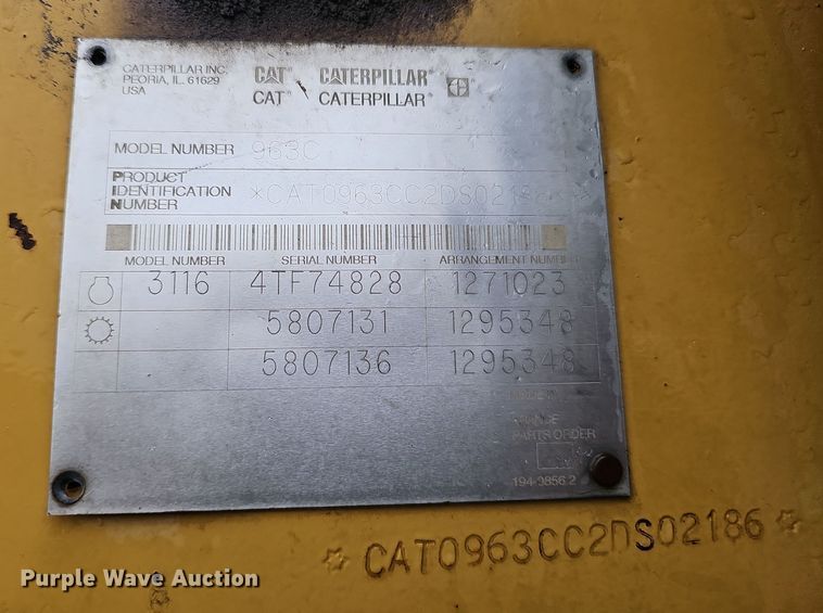 image for item DW3187 2001 Caterpillar 963C track loader