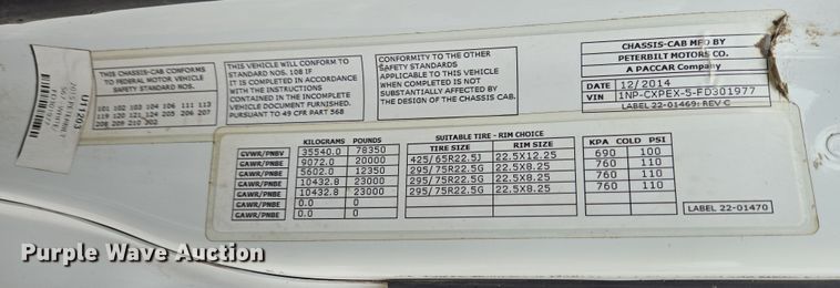 image for item EC4006 2015 Peterbilt 567 dump truck