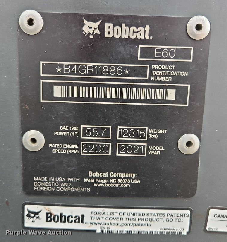 image for item ED2483 2021 Bobcat E60 R2- Series mini excavator