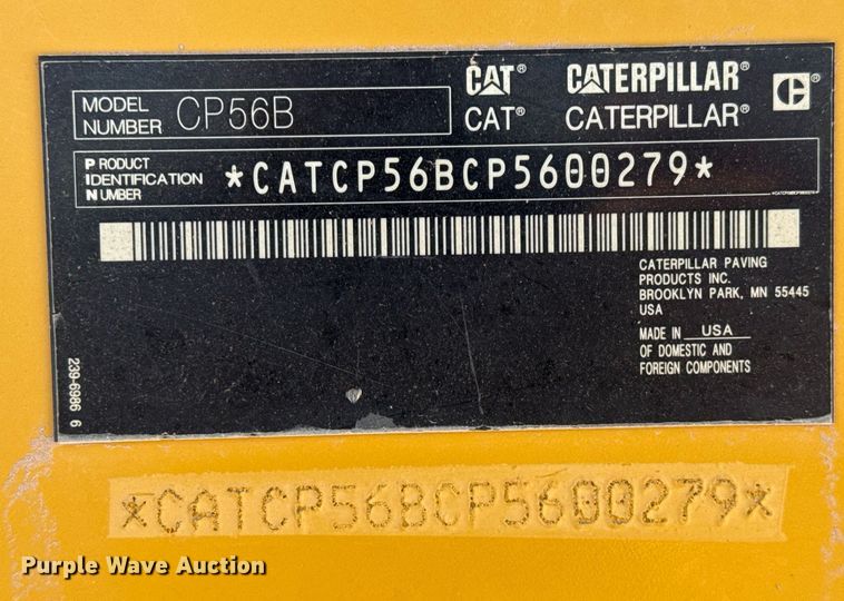 image for item ED5537 2017 Caterpillar CP56B single drum vibratory roller