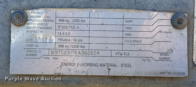 image for item ED5539 2014 Energy Absorption Systems VTQ-TL3 arrow board trailer 