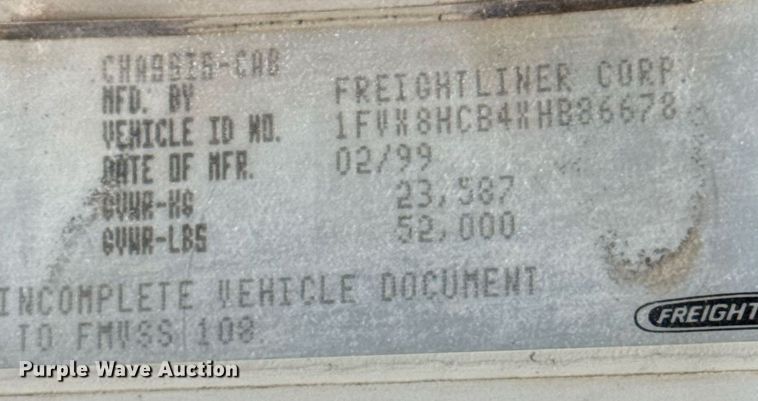 image for item ED5543 1999 Freightliner FL106 tank truck