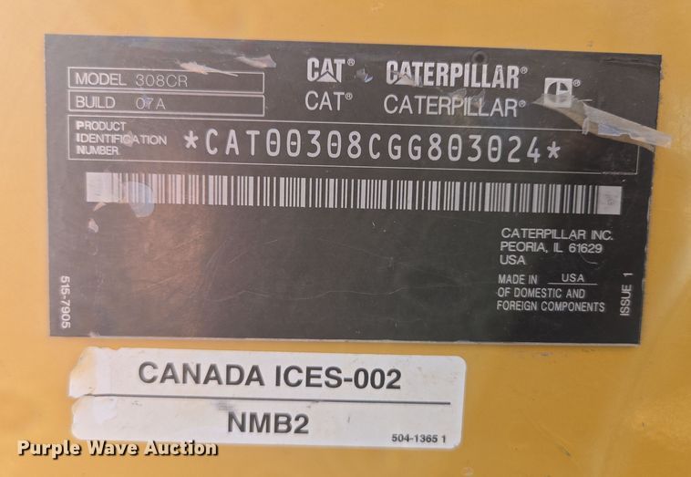 image for item EI4158 2020 Caterpillar 308 mini excavator