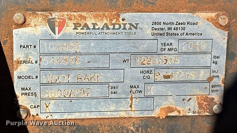 image for item EK0409 2019 Paladin Root Rake skid steer root rake grapple