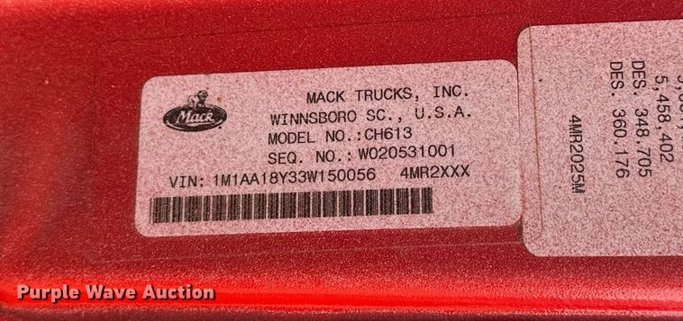 image for item EK0421 2003 Mack CH613 vacuum truck