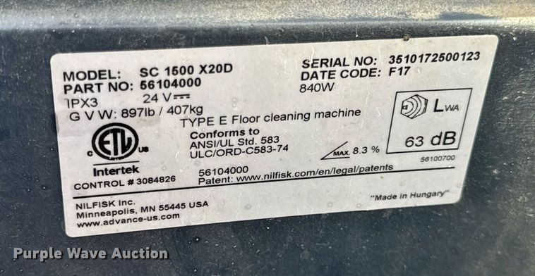 image for item EN5141 2017 Nilfisk SC1500 X20D Ecoflex floor scrubber