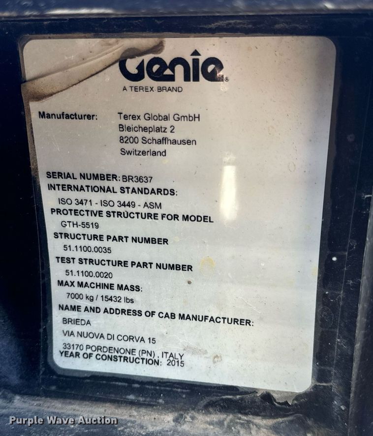 image for item EN5147 2015 Genie GTH-5519 telehandler