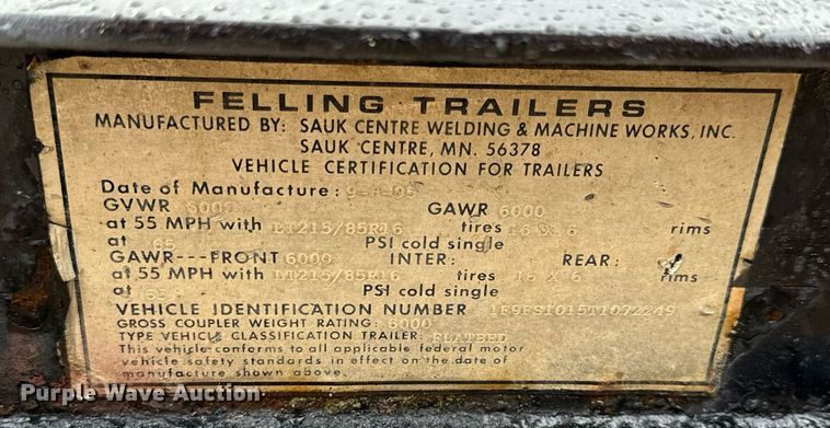 image for item EN5149 1996 Felling tilt deck utility trailer