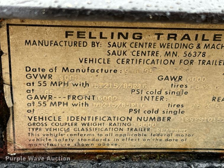 image for item EN5149 1996 Felling tilt deck utility trailer