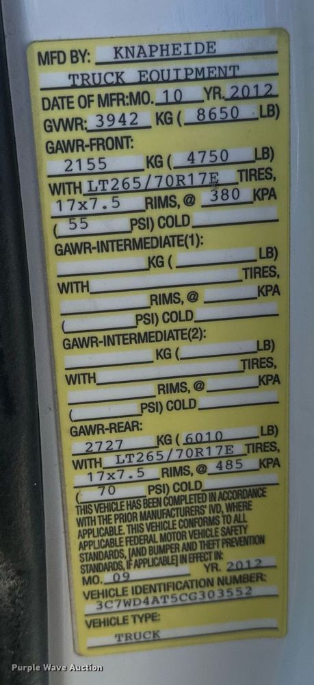 image for item EN5176 2012 Dodge Ram 2500 utility bed pickup truck