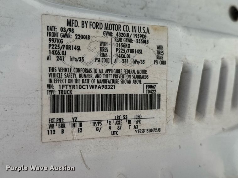 image for item EQ1036 1998 Ford Ranger pickup truck