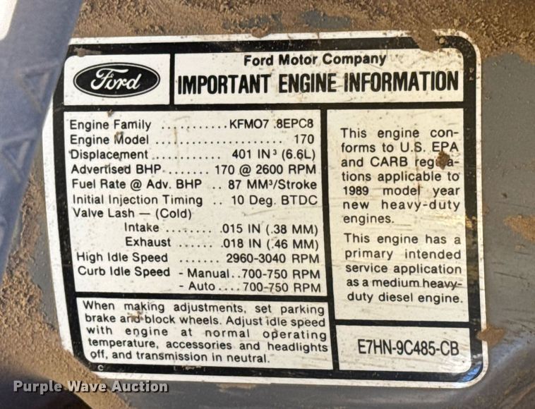 image for item EQ1090 1990 Ford F800 crane truck