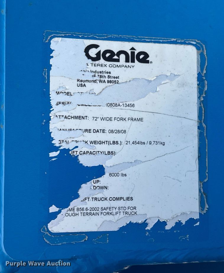 image for item EQ1094 2008 Genie GTH-842 telehandler