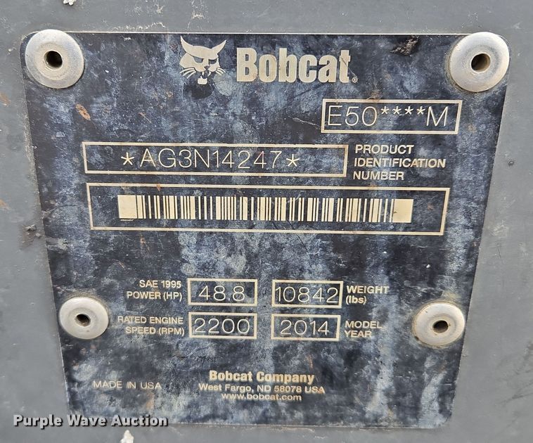 image for item EQ6578 2014 Bobcat E50 mini excavator