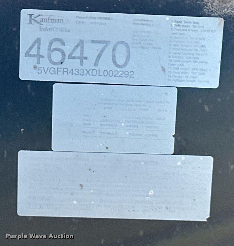 image for item EQ6593 2013 Kaufman lowboy equipment trailer