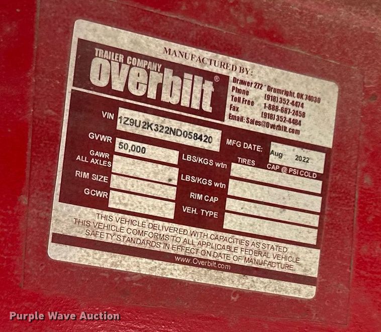 image for item EQ6594 2022 Overbilt tilt deck equipment trailer