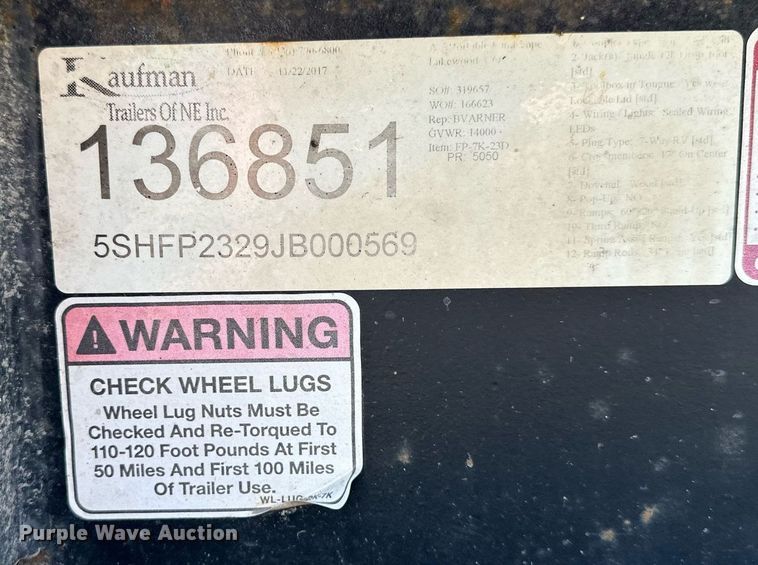 image for item EQ6603 2018 Kaufman equipment trailer