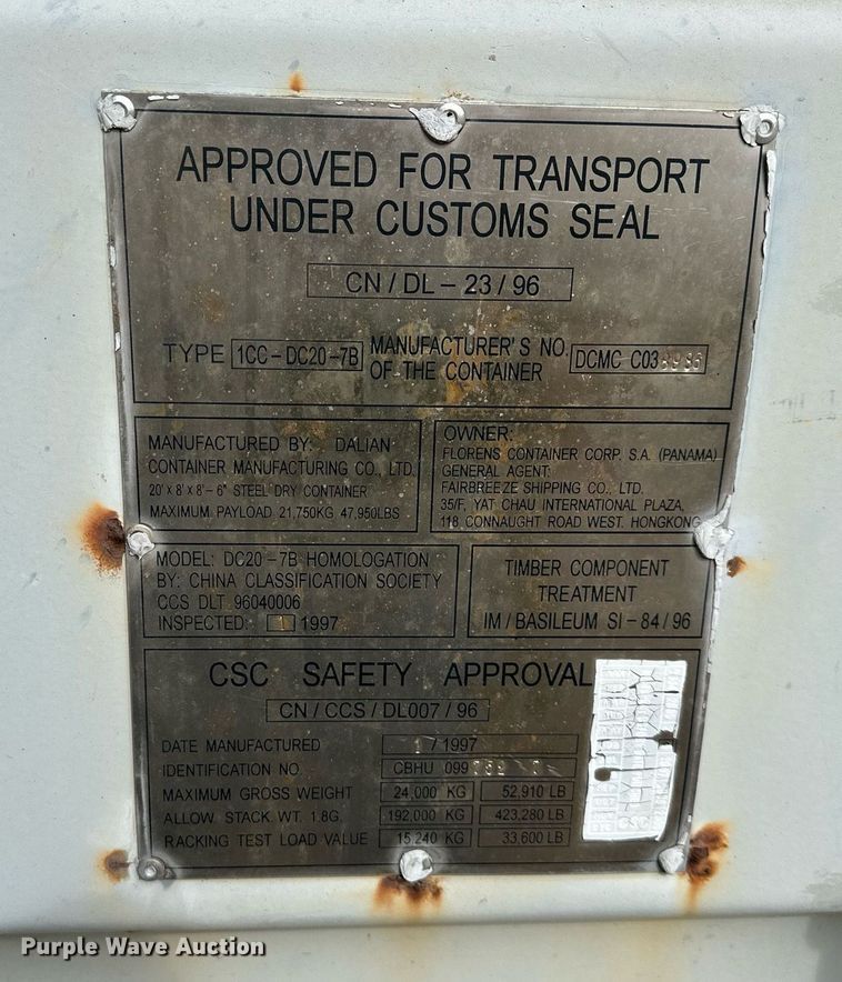 image for item EQ6620 1997 shipping container