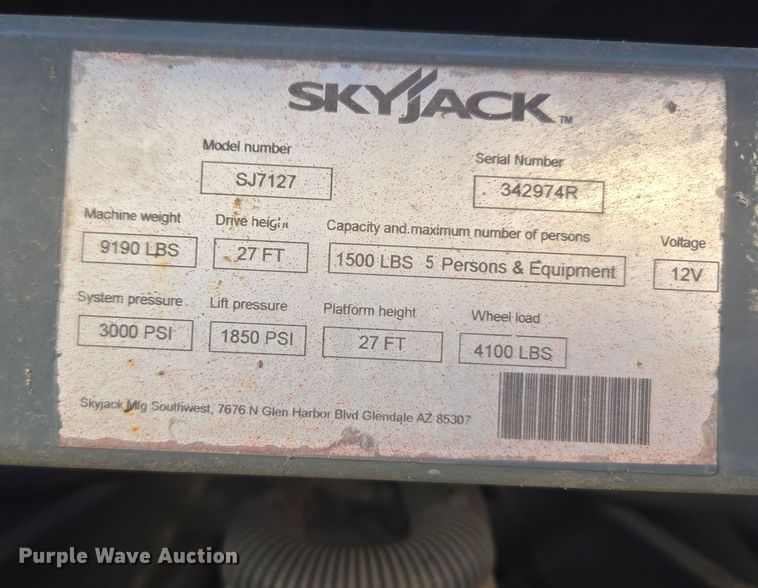 image for item ER5163 2006 Skyjack SJ7127 scissor lift