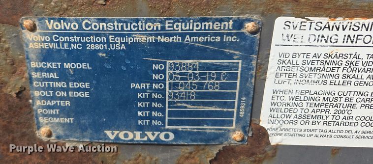 image for item ER5177 Volvo 93884 wheel loader bucket