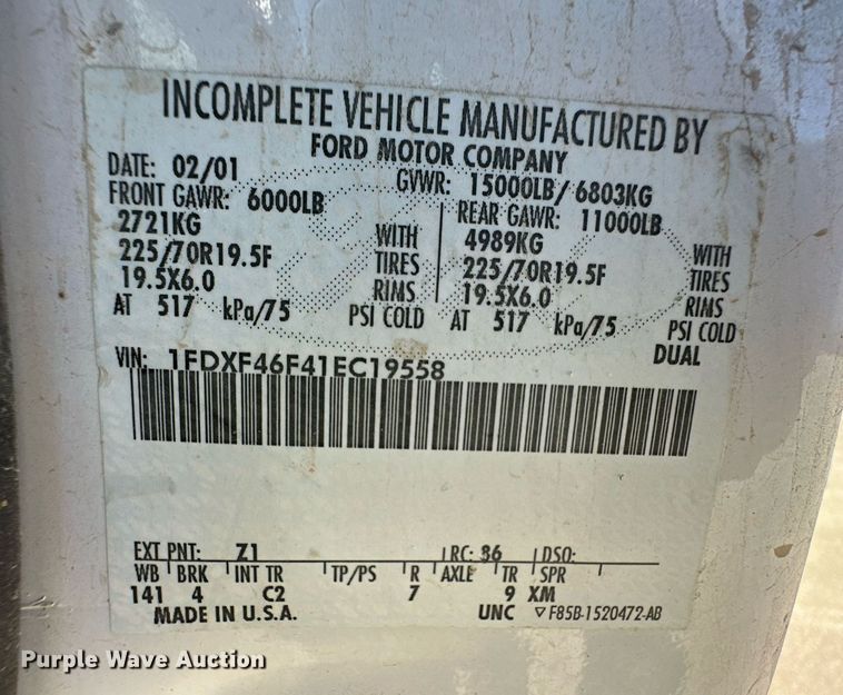 image for item ER8793 2001 Ford F450 Super Duty utility / service truck