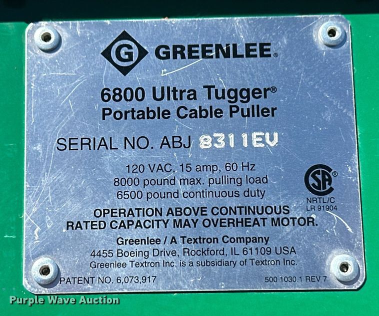 image for item ER8796 Greenlee 6800 Ultra Tugger cable puller