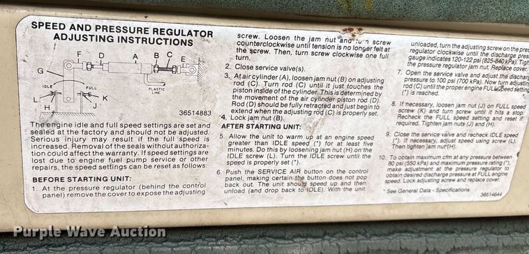 image for item EY9954 1993 Ingersoll Rand P185CWJD air compressor