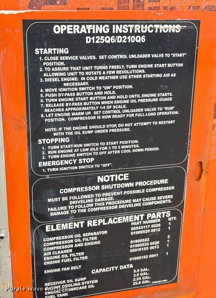 image for item EY9956 2000 Sullivan D018506JDB air compressor