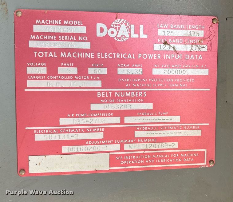 image for item EY9990 DoAll 3613-20 band saw