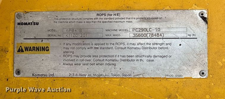 image for item EY9999 Komatsu PC290LC-10 excavator