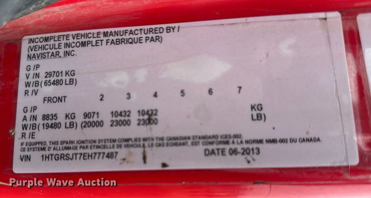 image for item LH9492 2014 International WorkStar 7600  dump truck