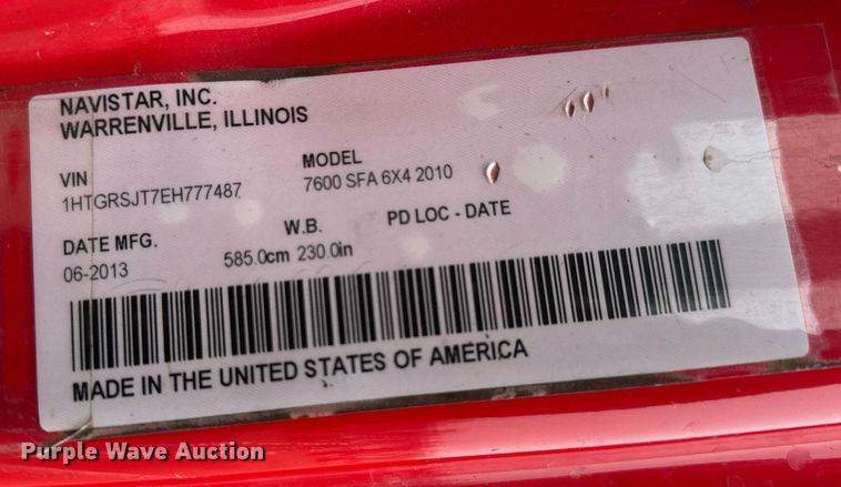 image for item LH9492 2014 International WorkStar 7600  dump truck