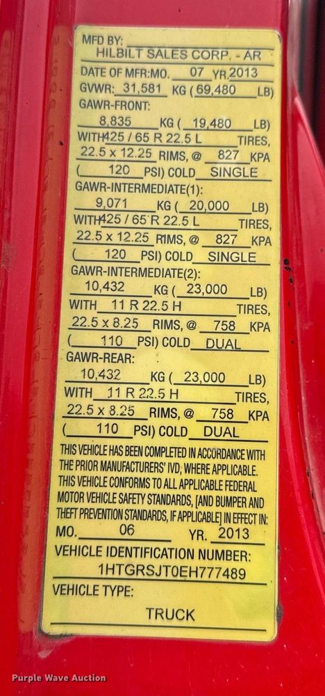 image for item LH9493 2014 International  Work Star 7600 SFA dump truck