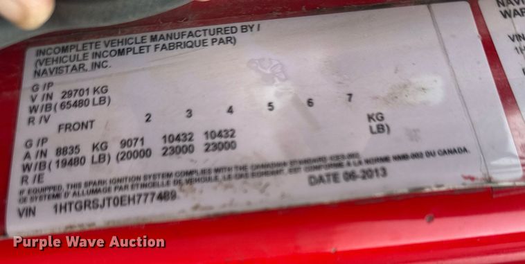 image for item LH9493 2014 International  Work Star 7600 SFA dump truck