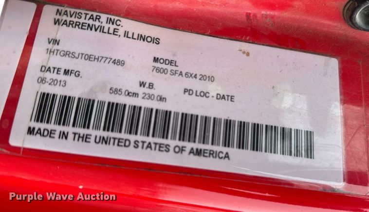 image for item LH9493 2014 International  Work Star 7600 SFA dump truck