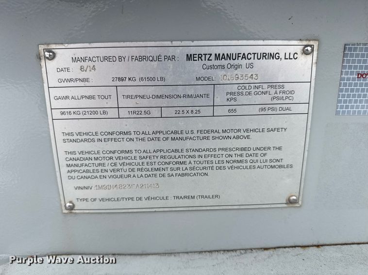image for item NN9557 2014 Mertz Manufacturing 101893543 sand silo trailer