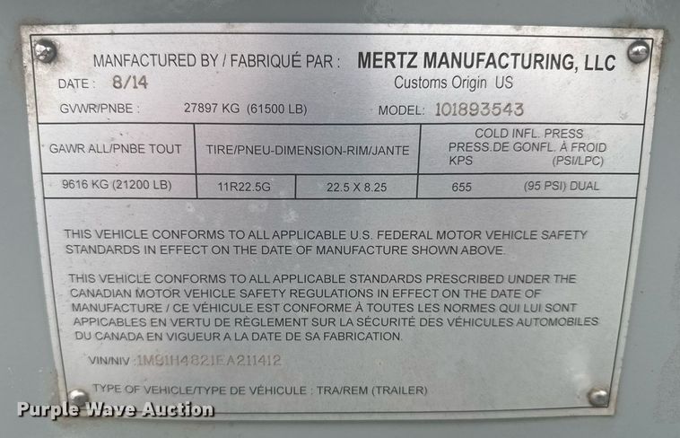 image for item NN9558 2014 Mertz Manufacturing 101893543 sand silo trailer