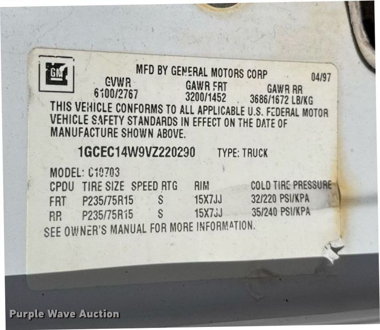 image for item NN9609 1997 Chevrolet C1500 pickup truck